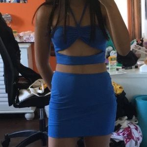 Blue Crop Top and Mini Skirt Set